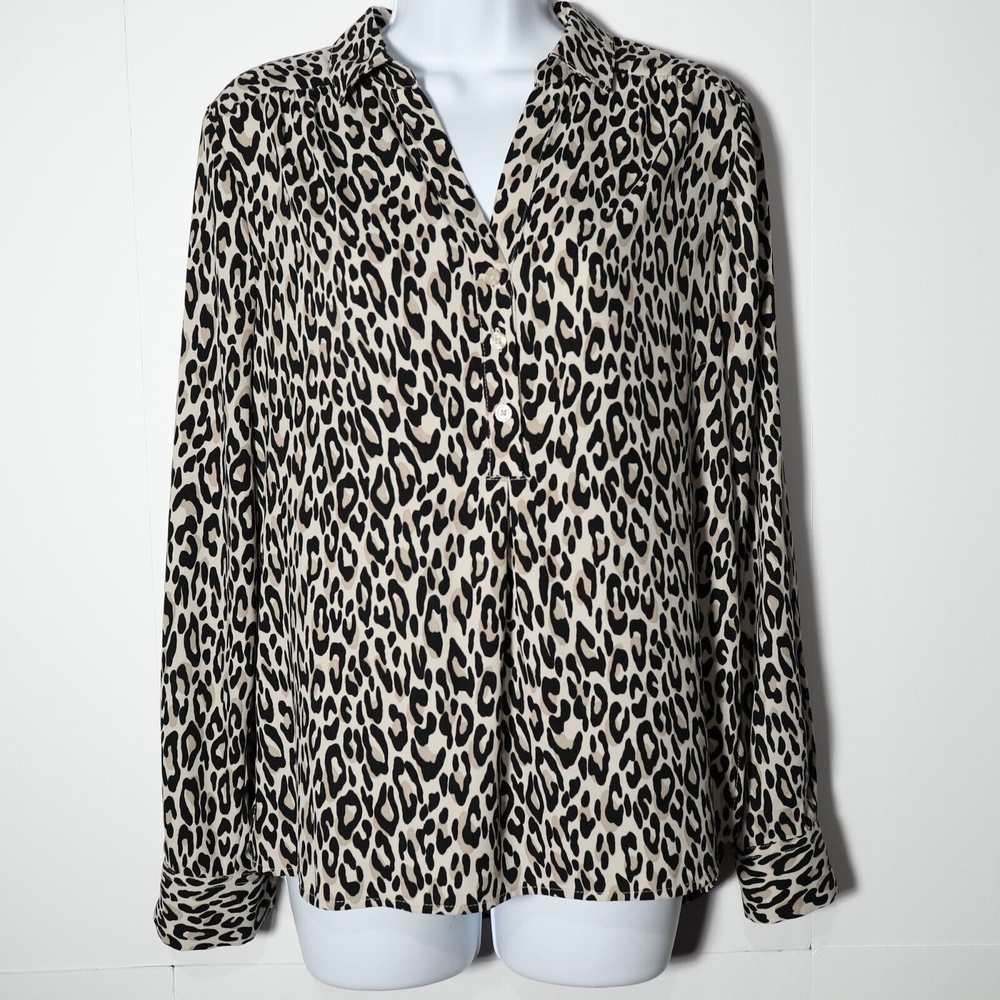 Dana Buchman Womens Size S Long Sleeve Button Up Leopard Print Collard Shirt